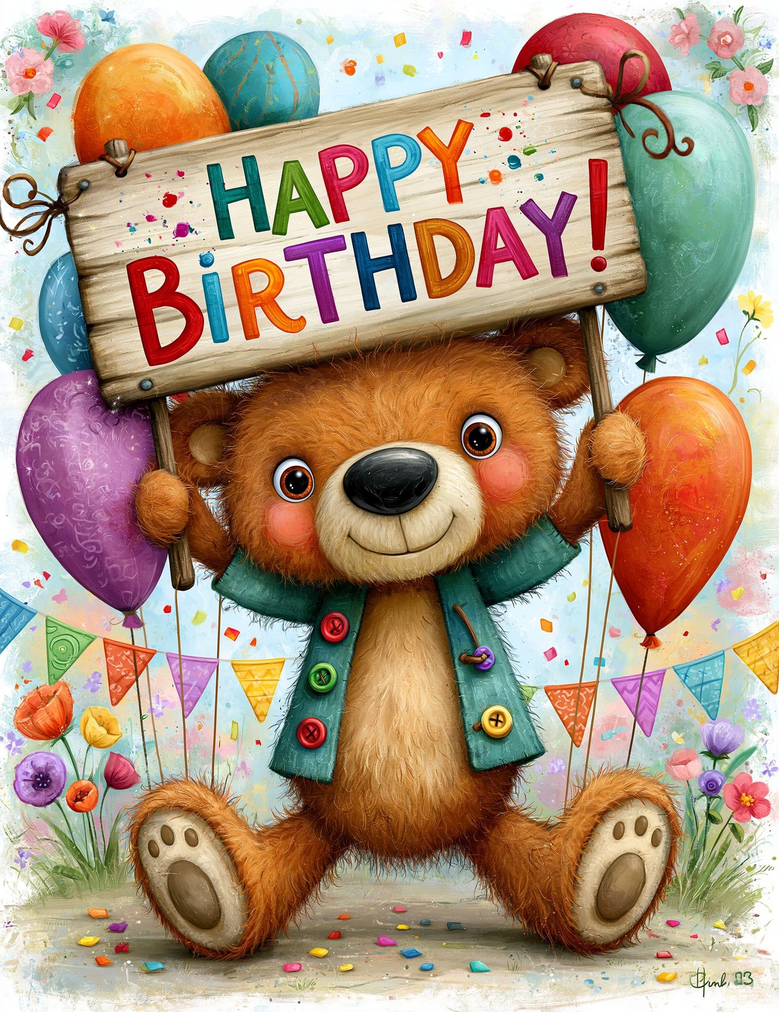 Birthday Bear Illustration Poster. poster detail