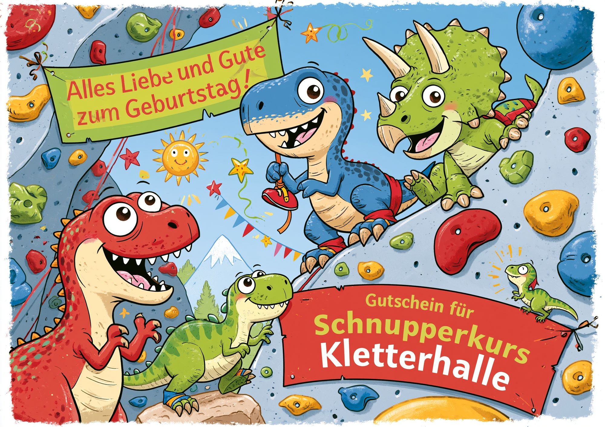 Dinosaur Climbing Birthday Illustration Poster. poster — kids art