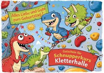 Dinosaur Climbing Birthday Illustration Poster. poster