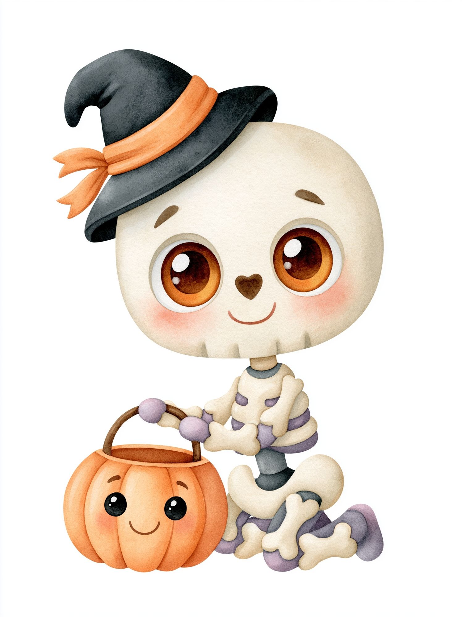 Cute Halloween Skeleton Watercolor Poster. poster — kids art