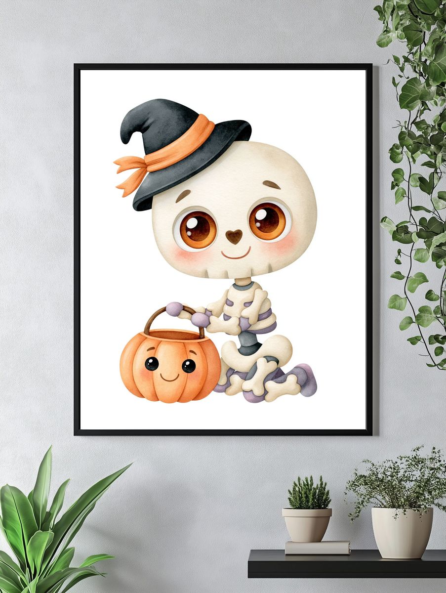 Cute Halloween Skeleton Watercolor Poster. — room view 4