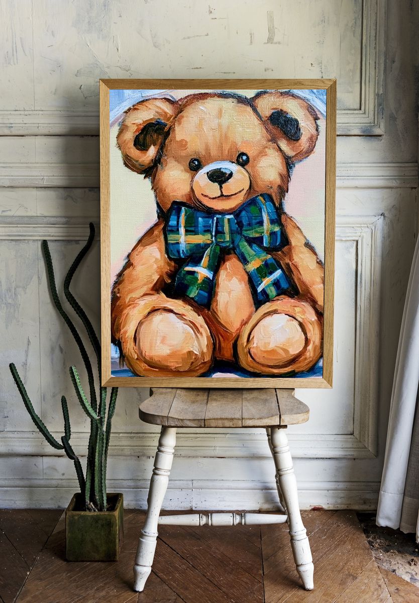 Teddy Bear with Plaid Bow Poster. — room view 1