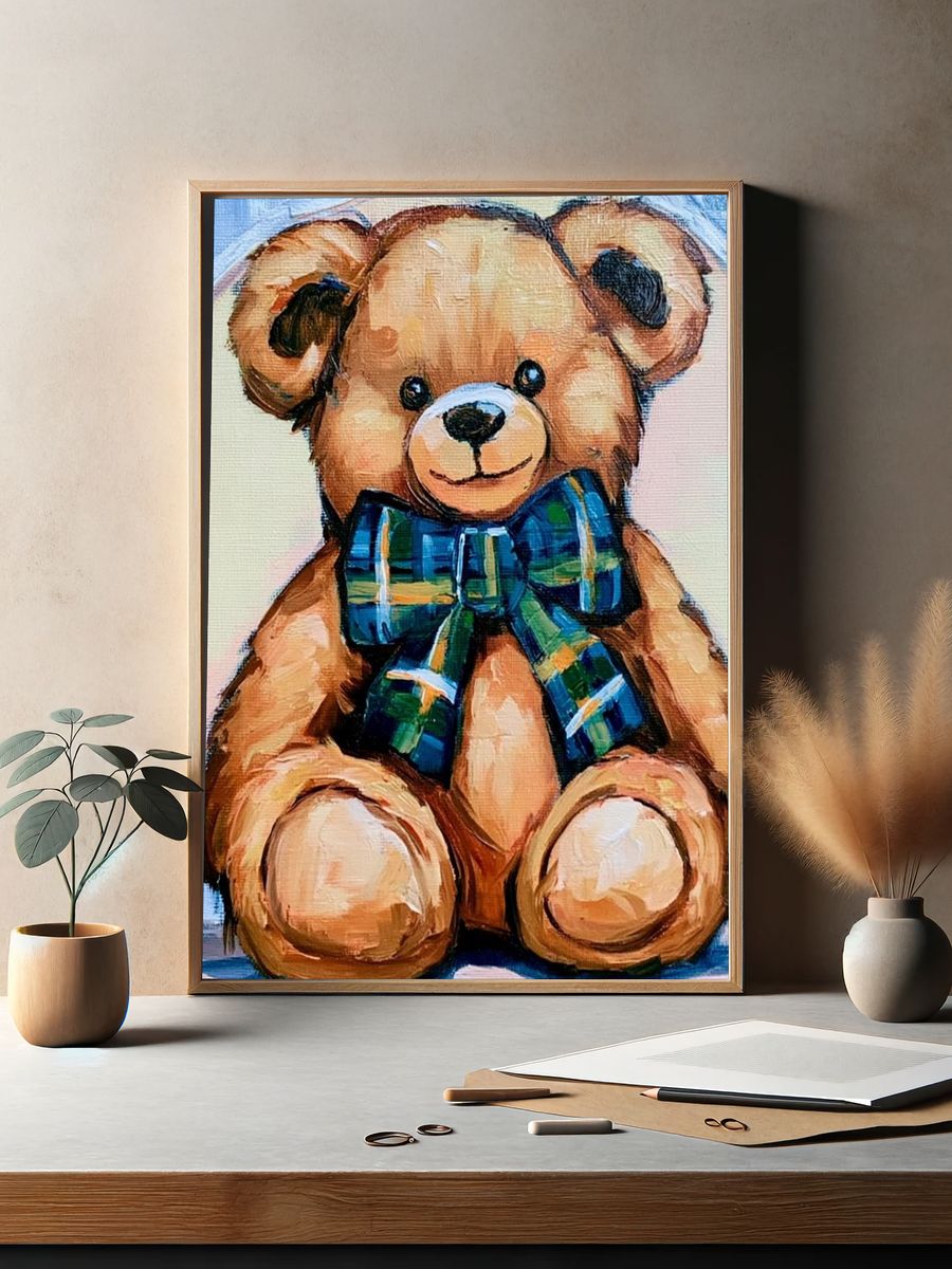 Teddy Bear with Plaid Bow Poster. — room view 2