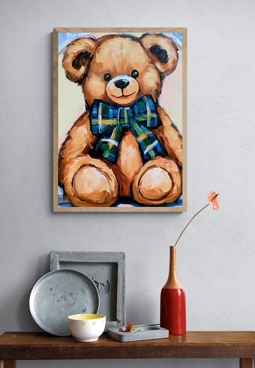 Teddy Bear with Plaid Bow Poster. — room view 3
