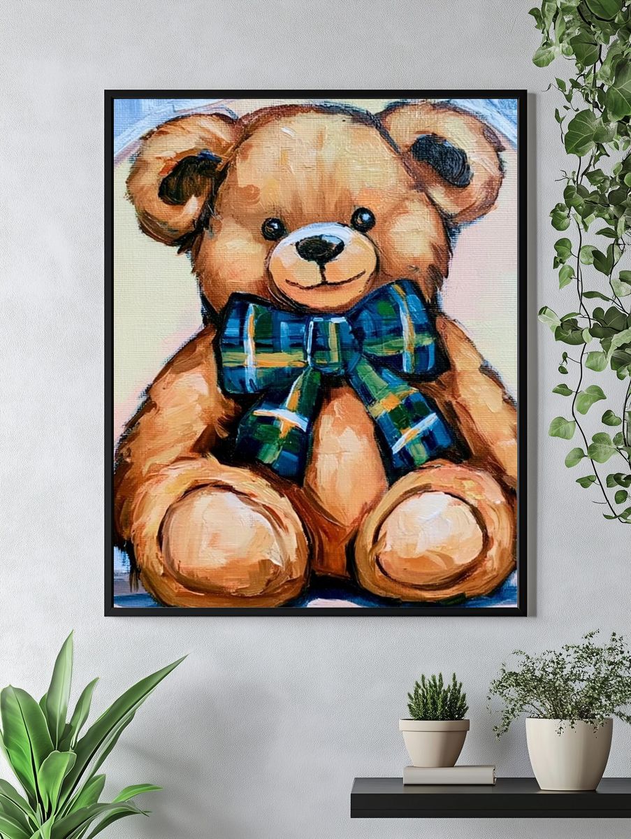 Teddy Bear with Plaid Bow Poster. — room view 4