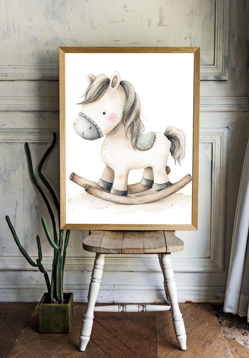 Rocking Horse Watercolor Poster. — room view 1