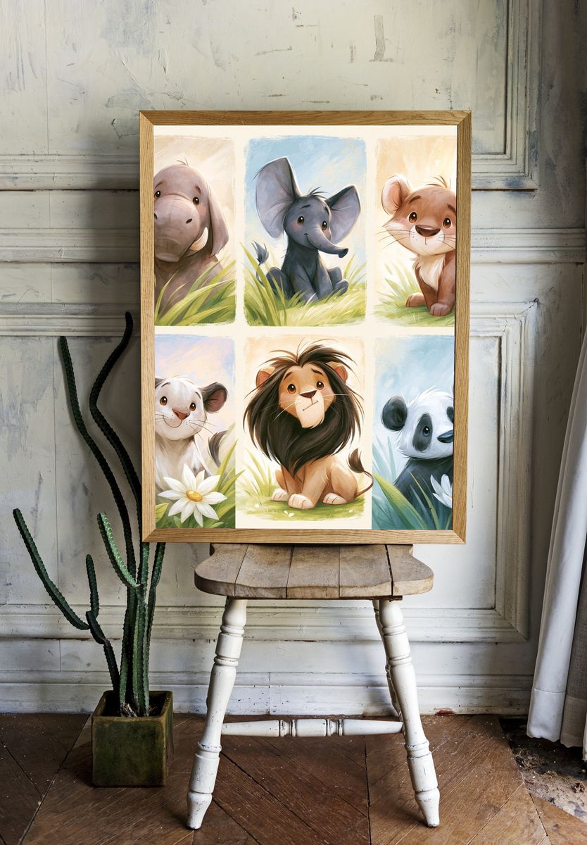 Cute Safari Animals Illustration Poster. — room view 1