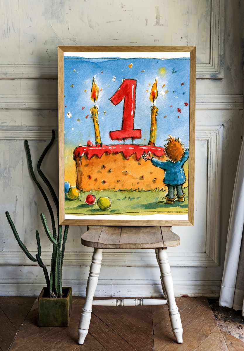 First Birthday Watercolor Print. — room view 1