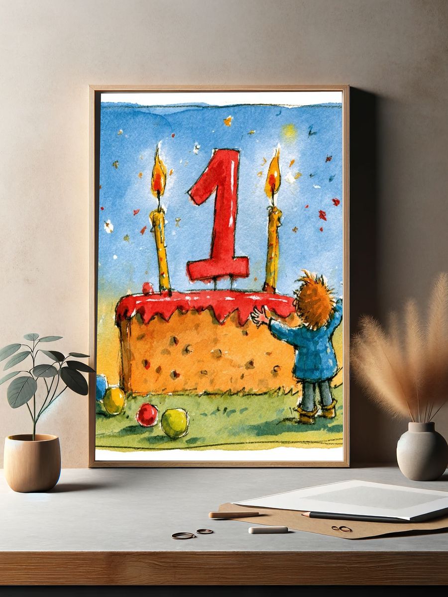 First Birthday Watercolor Print. — room view 2