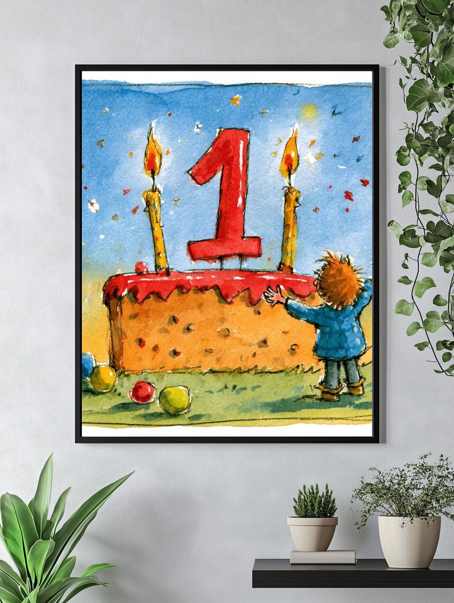 First Birthday Watercolor Print. — room view 4