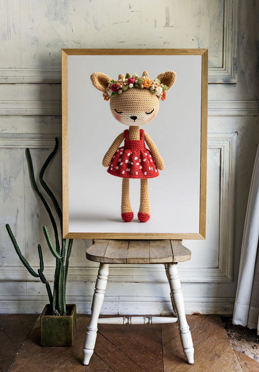 Crocheted Deer Doll Illustration Poster. — room view 1