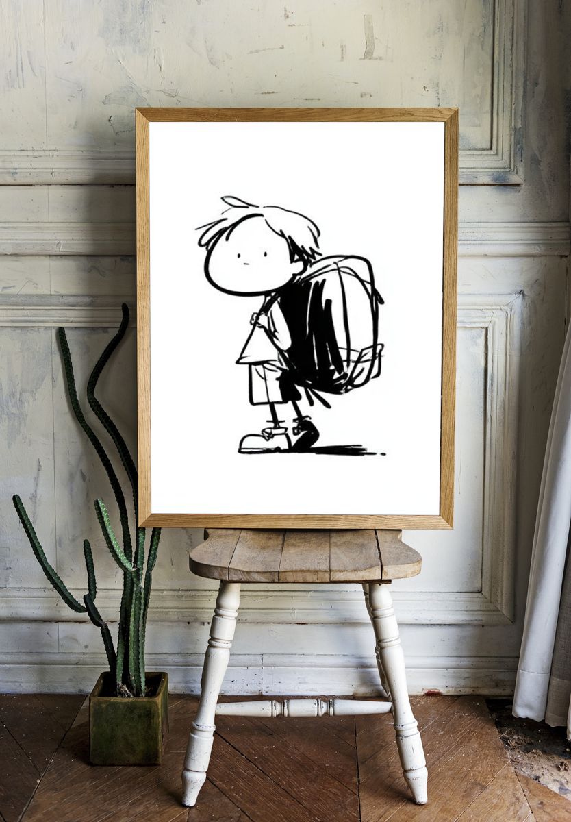 Minimalist Child with Backpack Print. room preview