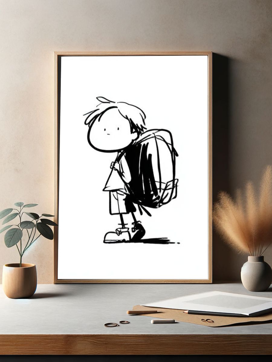 Minimalist Child with Backpack Print. — room view 2