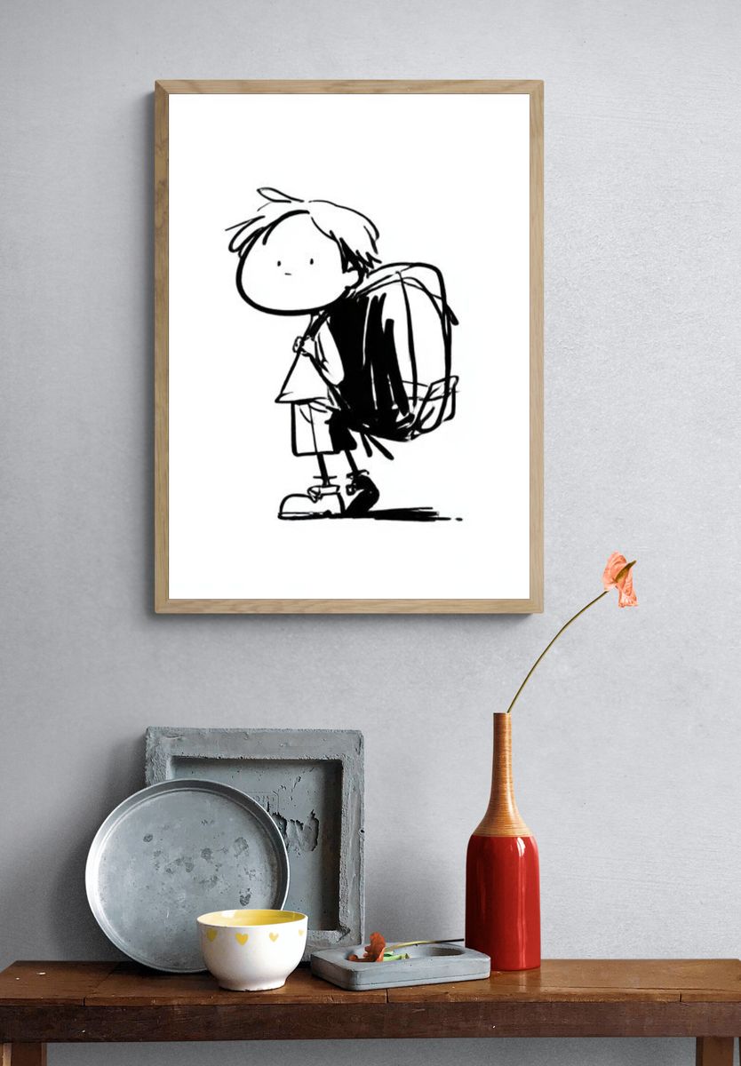 Minimalist Child with Backpack Print. — room view 3