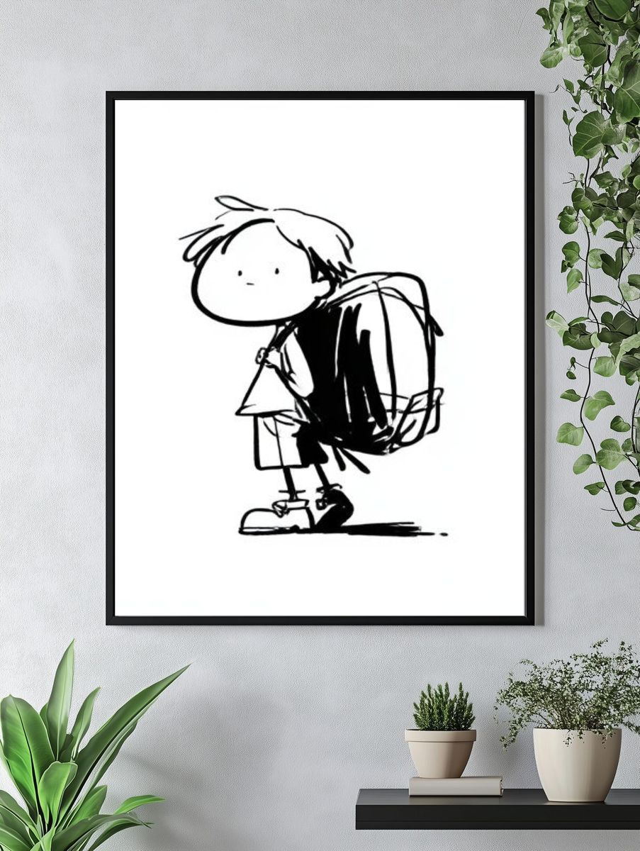 Minimalist Child with Backpack Print. — room view 4