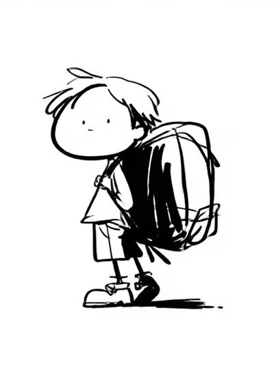 Minimalist Child with Backpack Print.