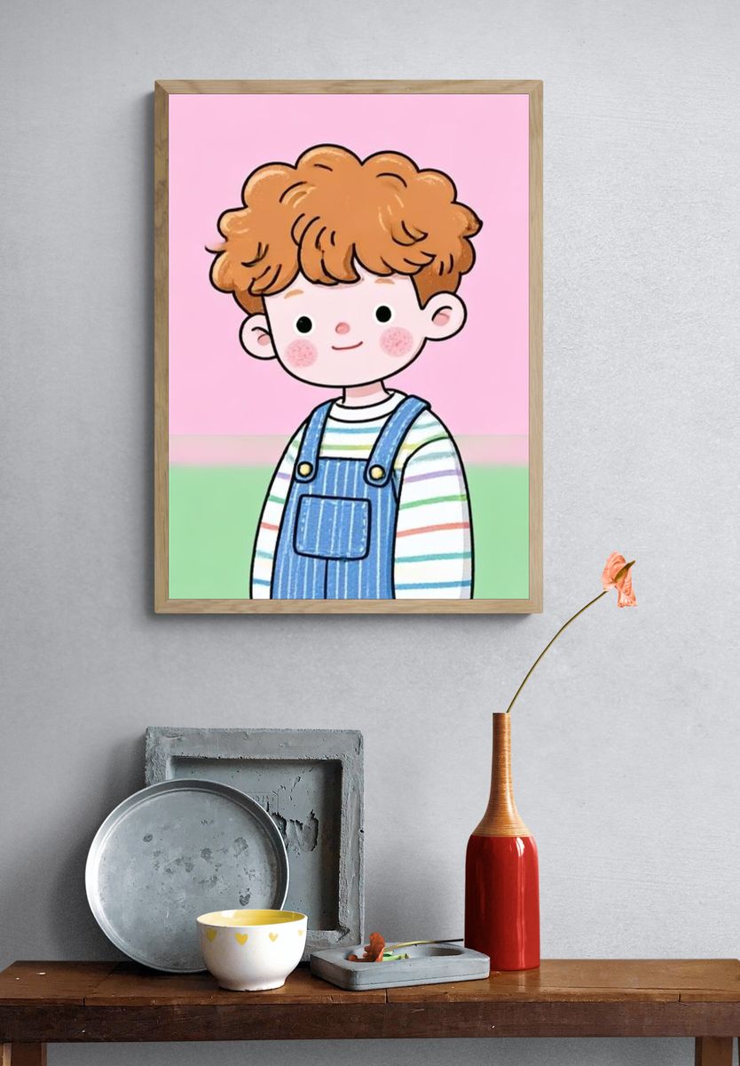 Curly Red-Haired Child Illustration Poster. — room view 3