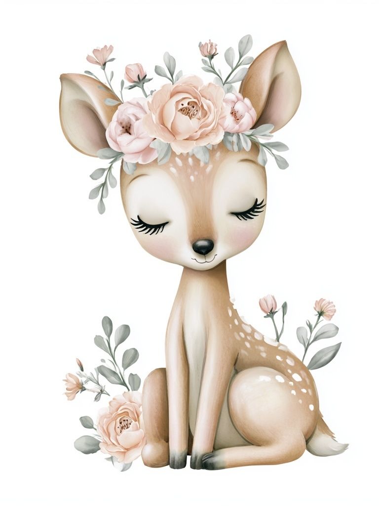 Floral Deer Nursery Print. poster detail