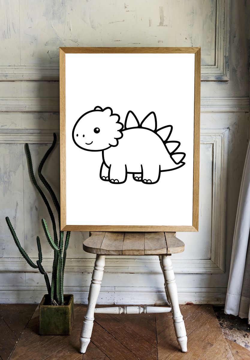 Cute Dinosaur Line Art Poster. room preview