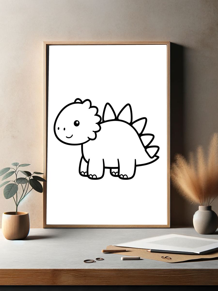 Cute Dinosaur Line Art Poster. — room view 2