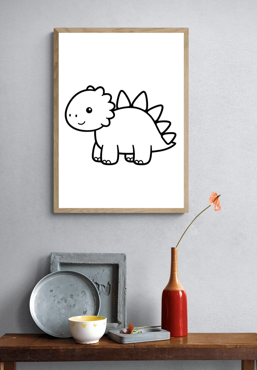 Cute Dinosaur Line Art Poster. — room view 3