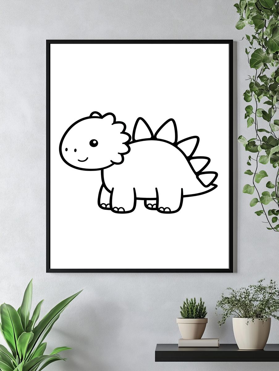 Cute Dinosaur Line Art Poster. — room view 4
