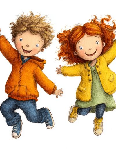 Jumping Kids Watercolor Print.