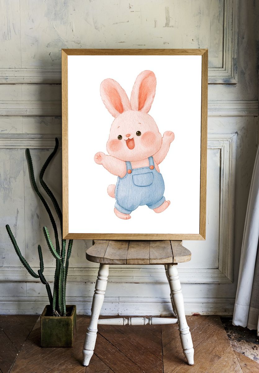 Happy Bunny Watercolor Poster. — room view 1