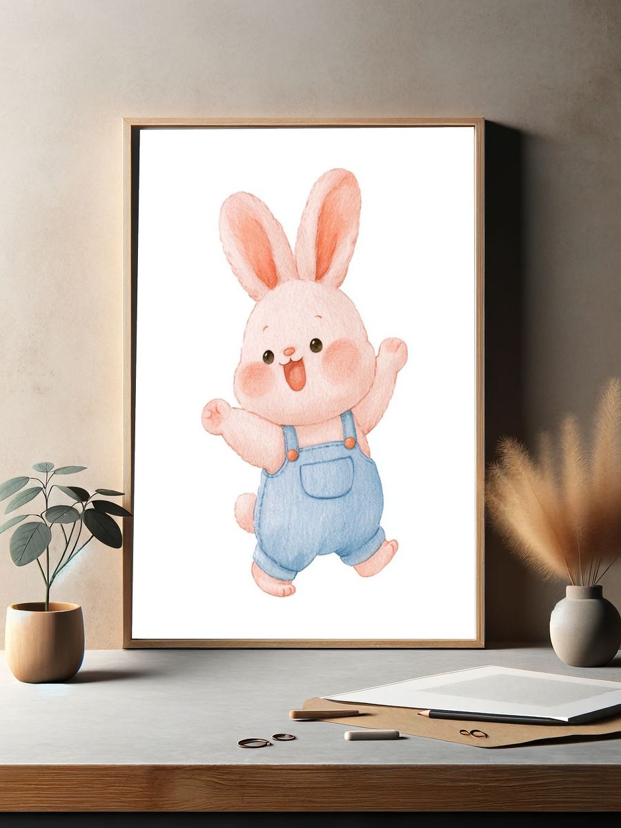 Happy Bunny Watercolor Poster. — room view 2