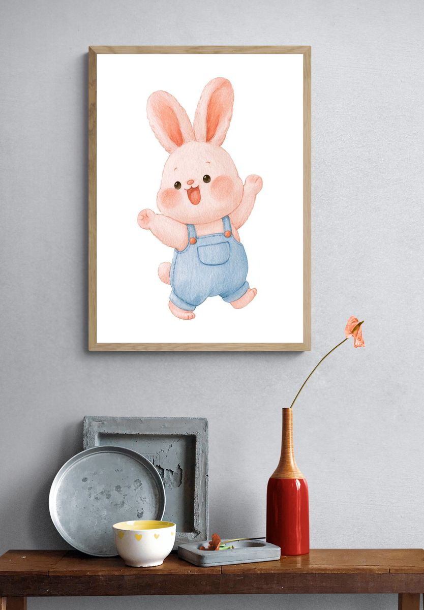 Happy Bunny Watercolor Poster. — room view 3