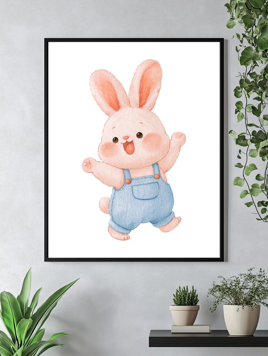 Happy Bunny Watercolor Poster. — room view 4