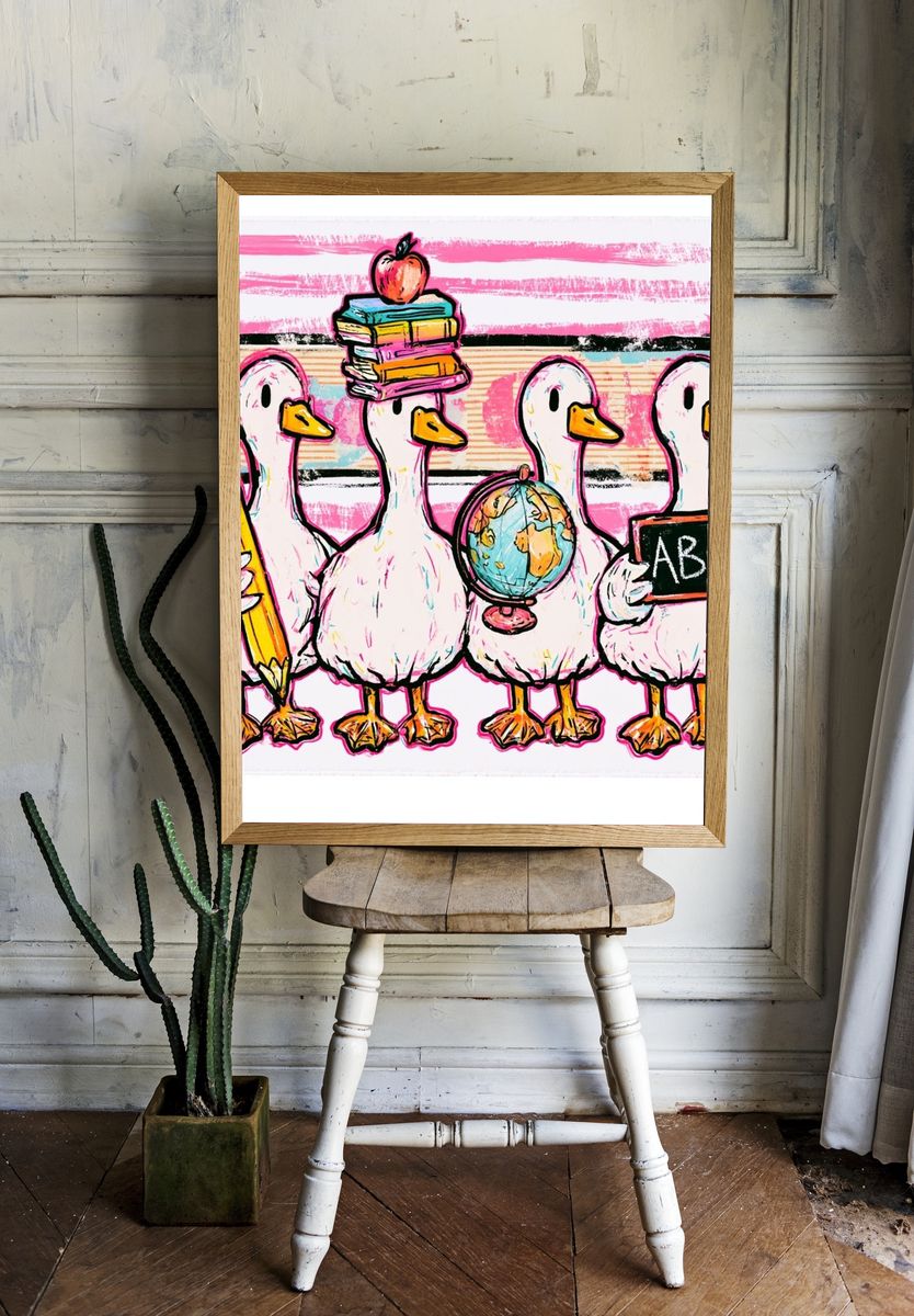 Back-to-School Ducks Illustration Poster. — room view 1