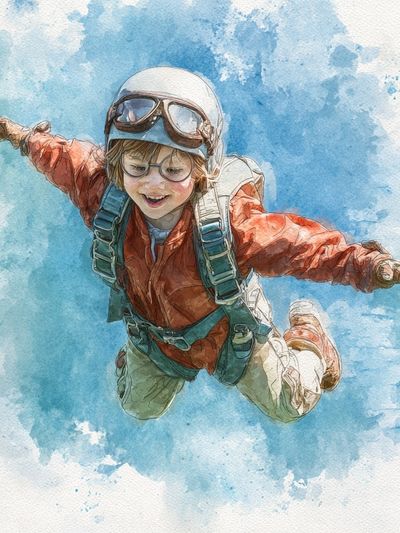 Young Skydiver Watercolor Print. poster print