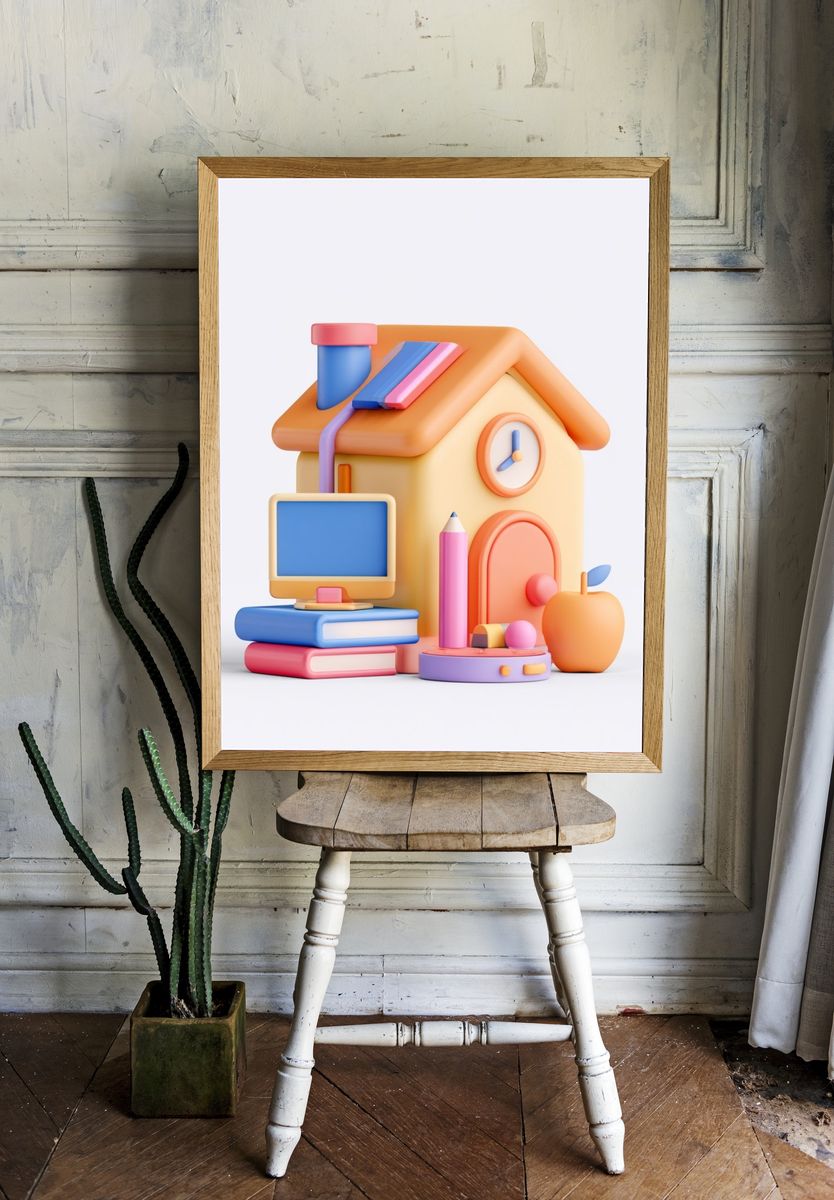 Playful Schoolhouse 3D Illustration Poster. room preview