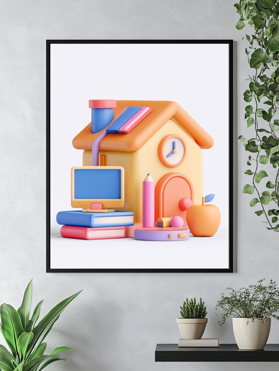 Playful Schoolhouse 3D Illustration Poster. — room view 4