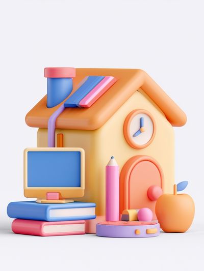 Playful Schoolhouse 3D Illustration Poster.