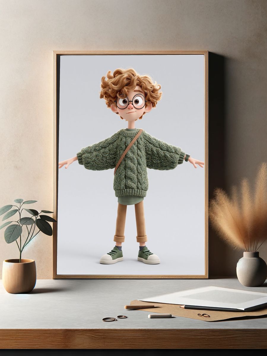 Curly Kid Character Illustration Poster. — room view 2
