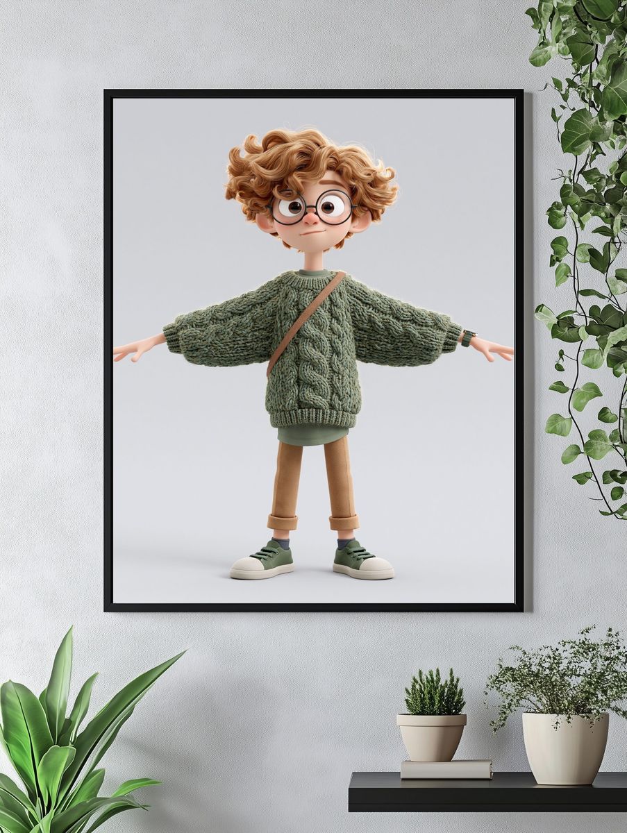 Curly Kid Character Illustration Poster. — room view 4