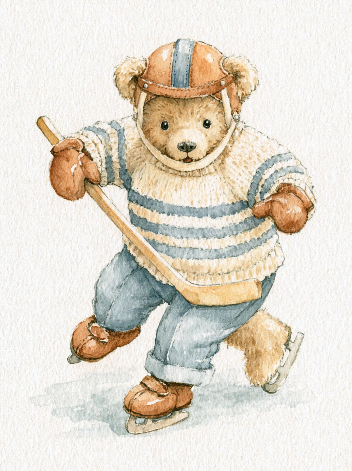 Teddy Bear Skater Watercolor Poster. poster detail