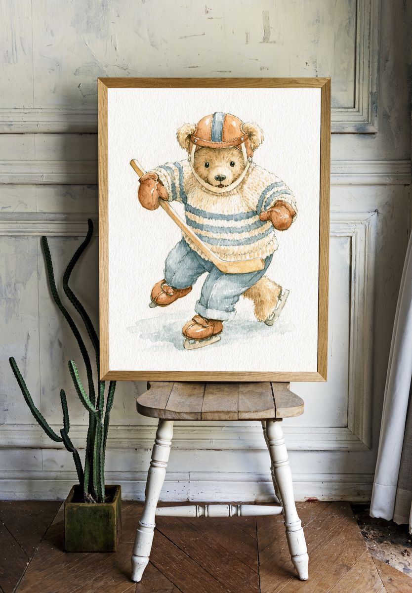 Teddy Bear Skater Watercolor Poster. — room view 1
