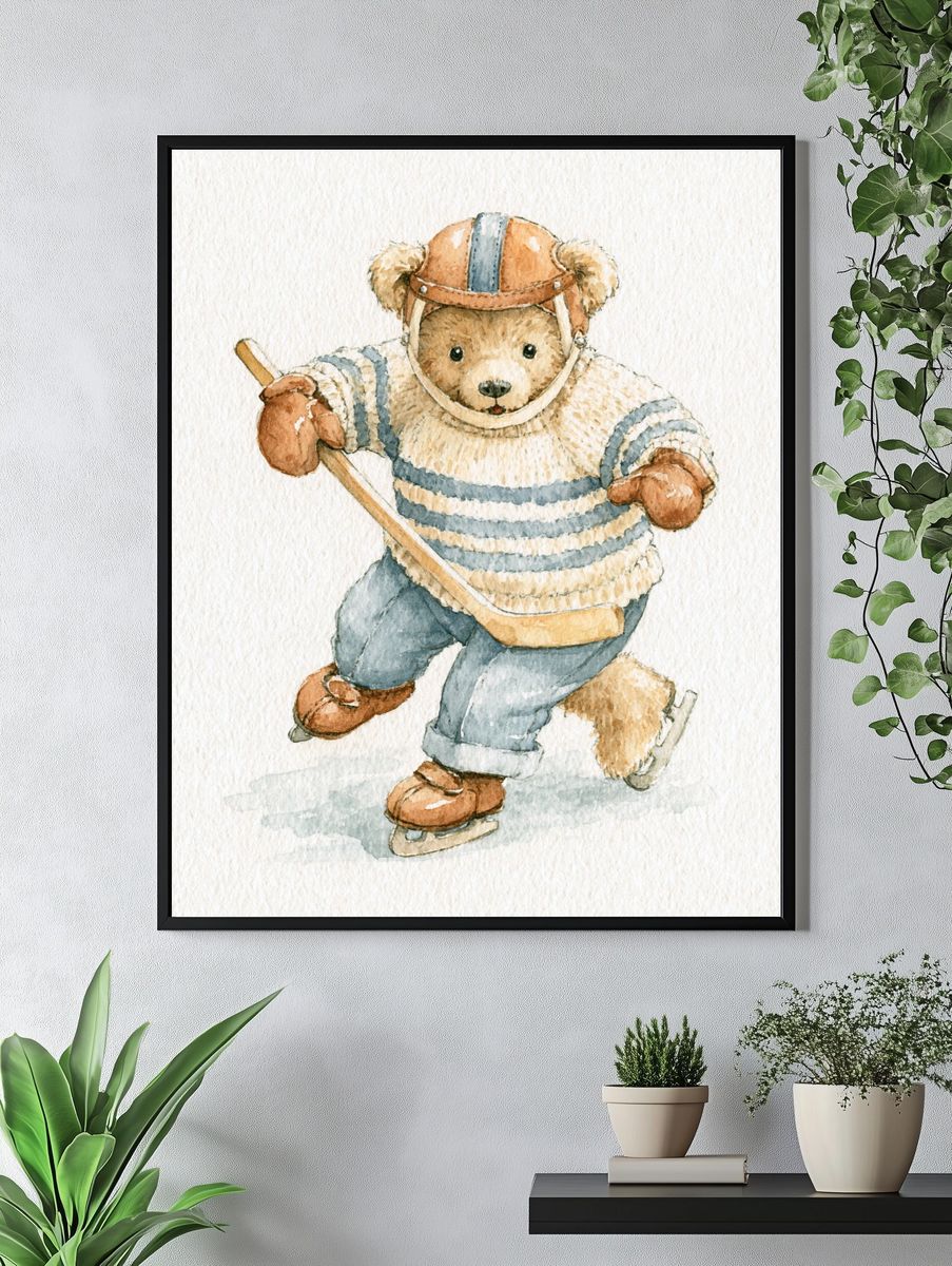 Teddy Bear Skater Watercolor Poster. — room view 4