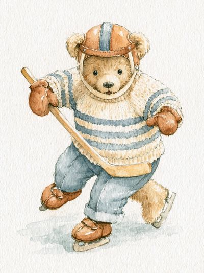 Teddy Bear Skater Watercolor Poster. poster