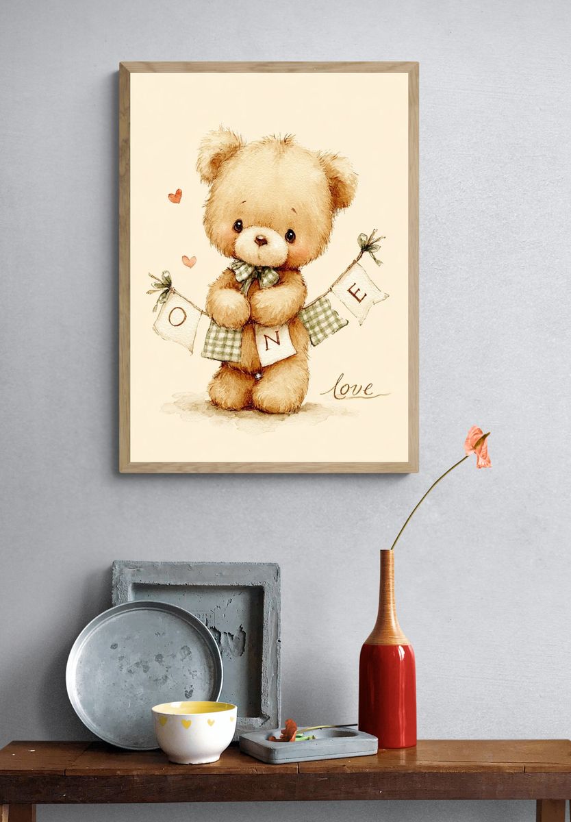 Cute Teddy Bear — Watercolor Print. — room view 3