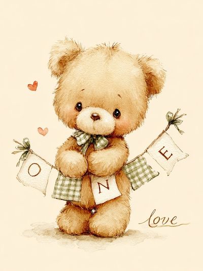 Cute Teddy Bear — Watercolor Print. poster print