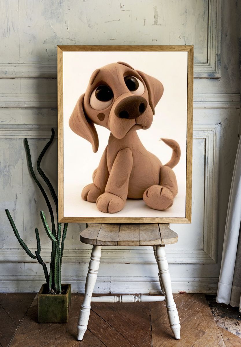 Clay Puppy Portrait Poster. — room view 1