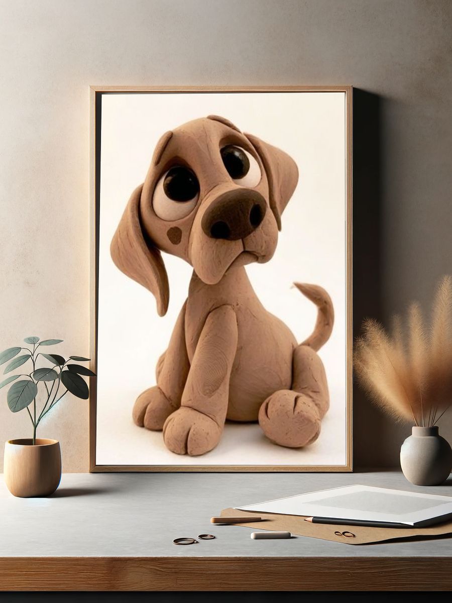 Clay Puppy Portrait Poster. — room view 2
