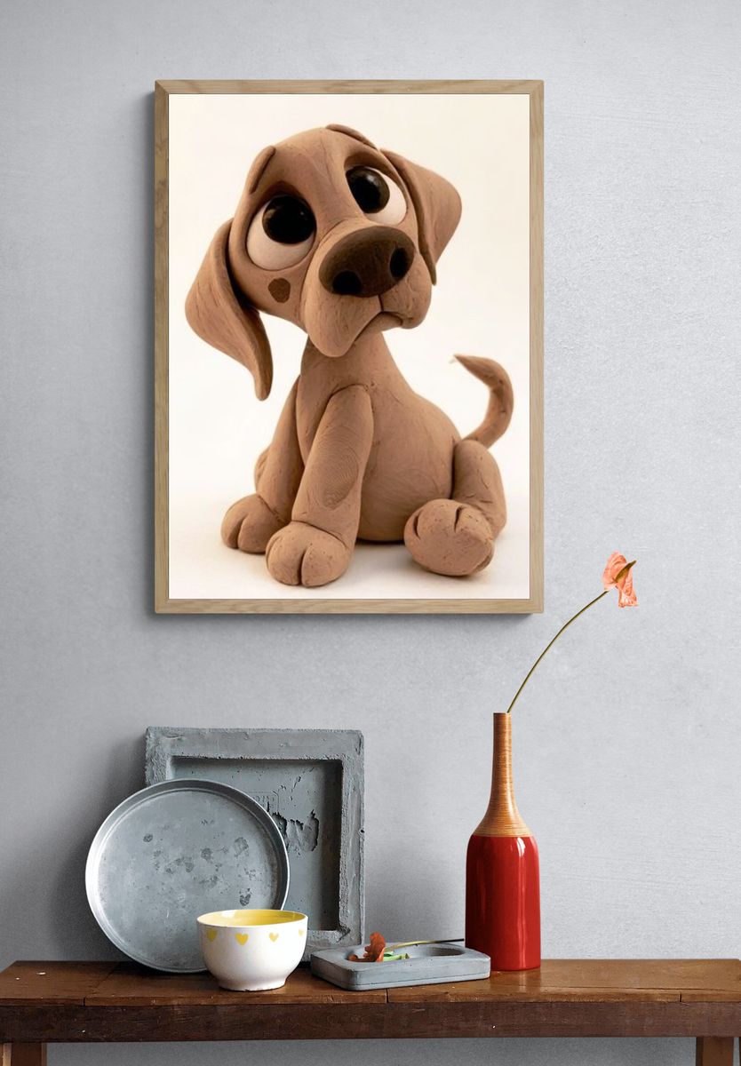 Clay Puppy Portrait Poster. — room view 3