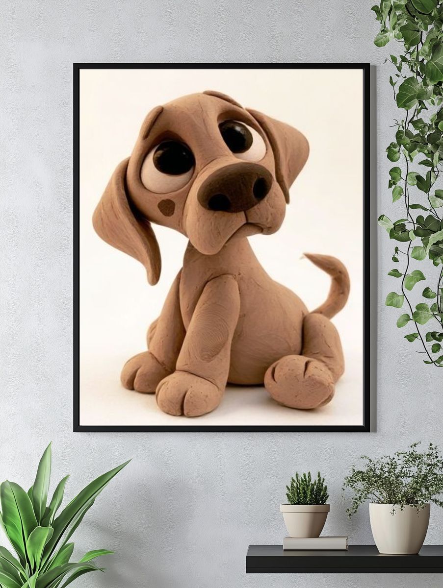 Clay Puppy Portrait Poster. — room view 4