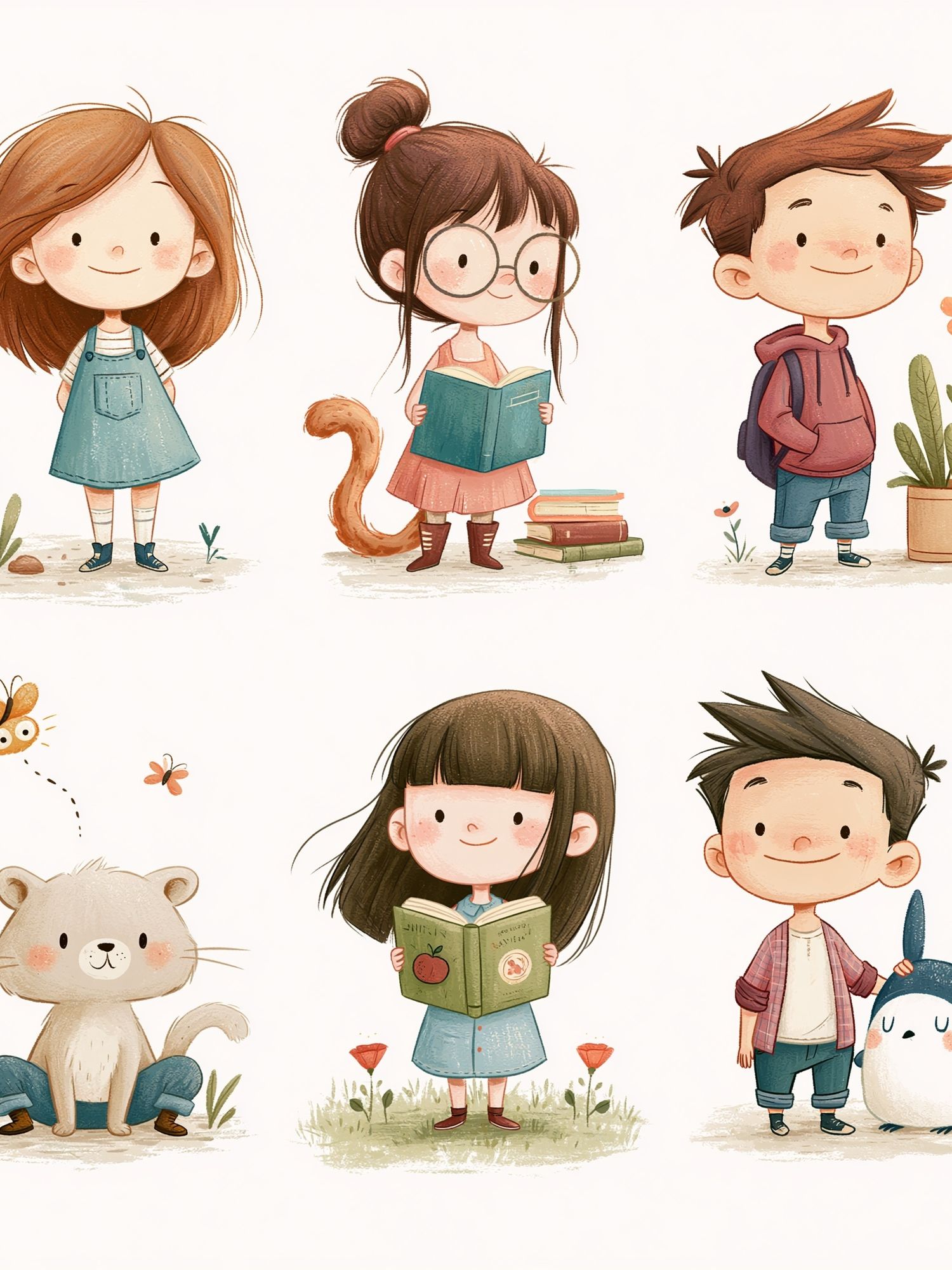 Cute Kids and Animals Illustration Poster. poster detail