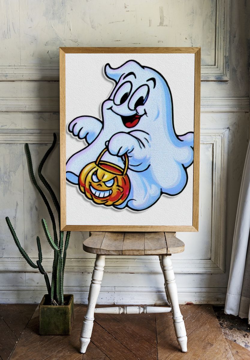 Cute Ghost Halloween Illustration Poster. room preview